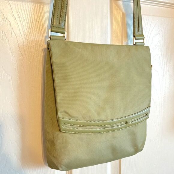 Tumi Handbags - 2/$150 TUMI Green Ballistic Nylon Leather Trim Slim Flap Messenger Travel Xbody